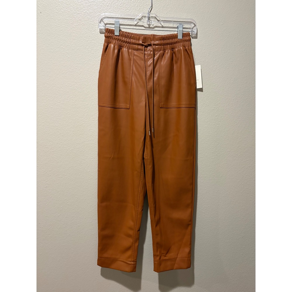 A New Day Womens High-Rise Faux Leather Tapered Ankle Pull-On Pants Tan XS NEW